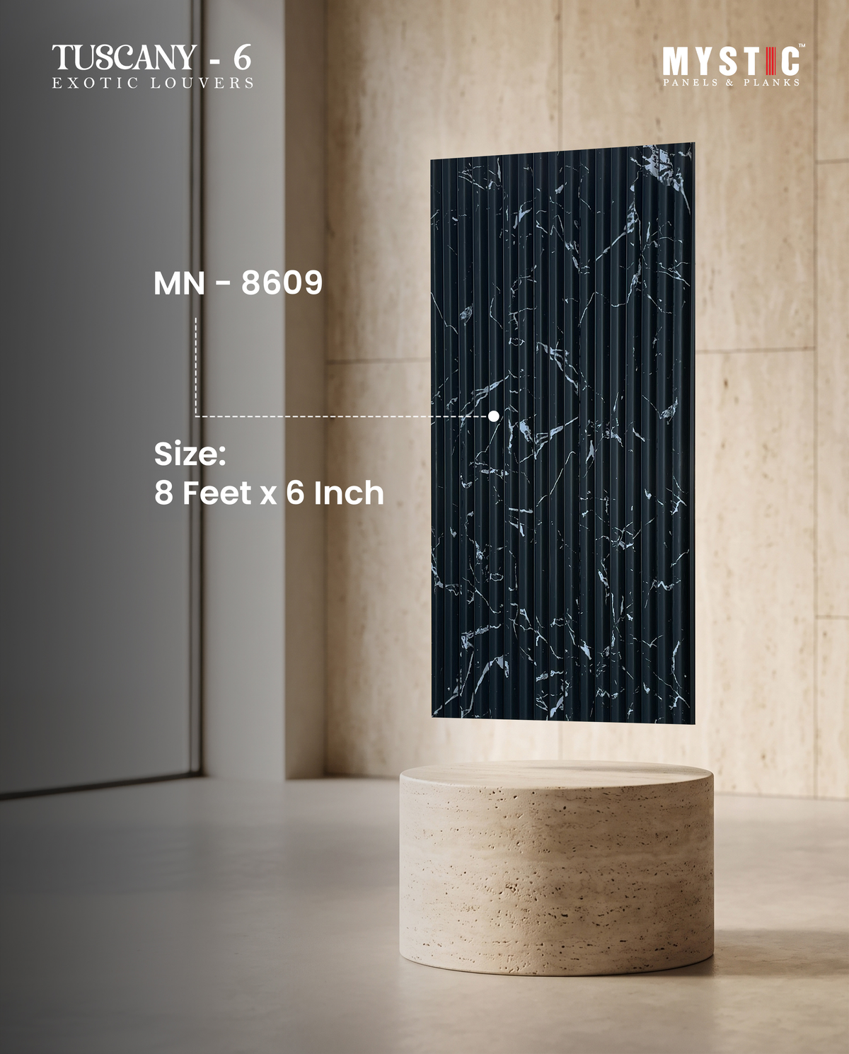 Black marble fluted louver with white veins, MN-8609