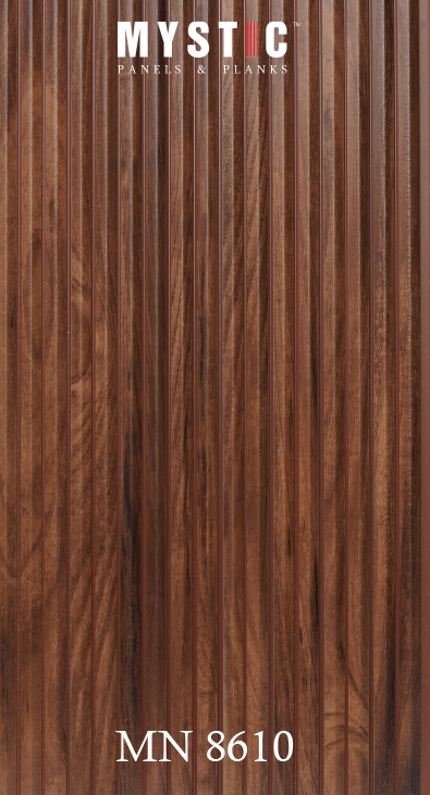 Fluted walnut-brown wood-grain louver, Mystic MN 8610