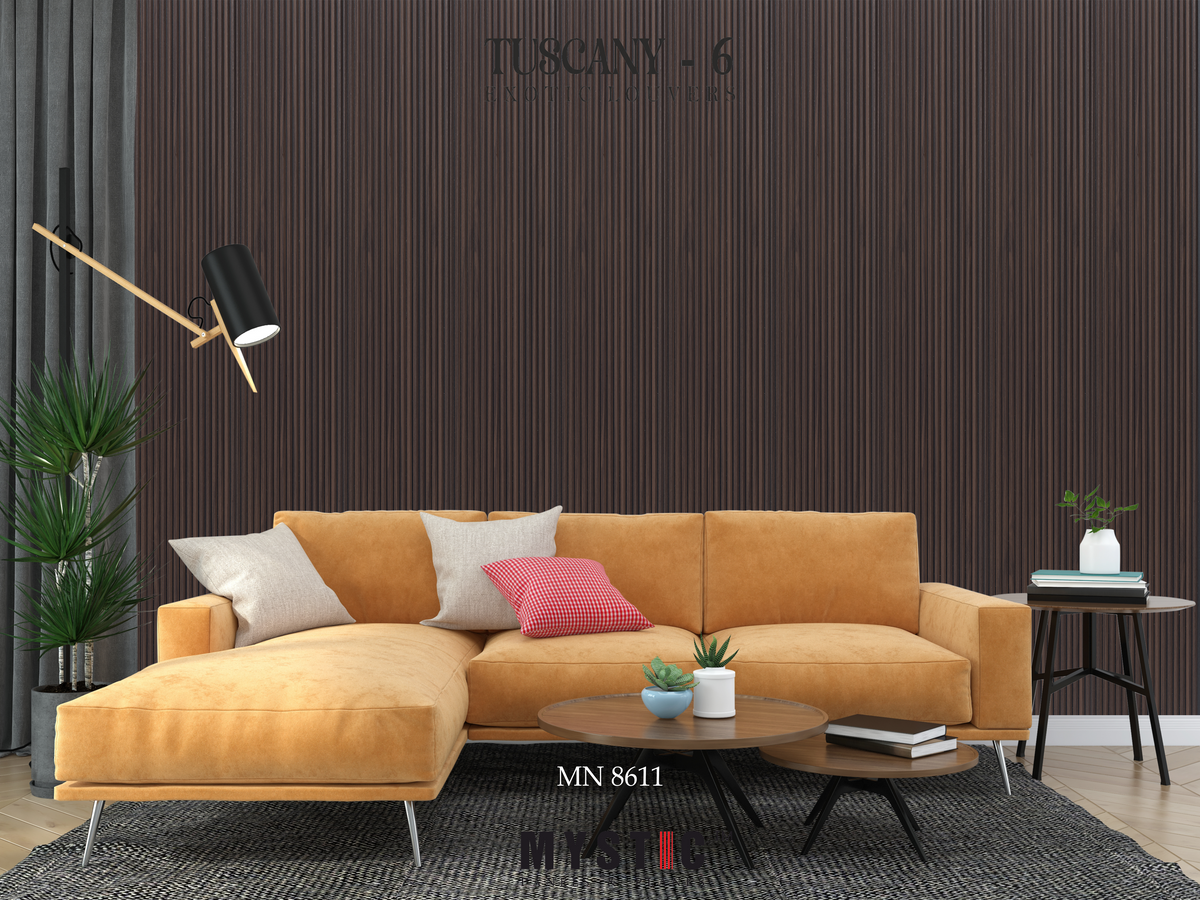 Dark brown wood-grain fluted louver panel, MN-8611