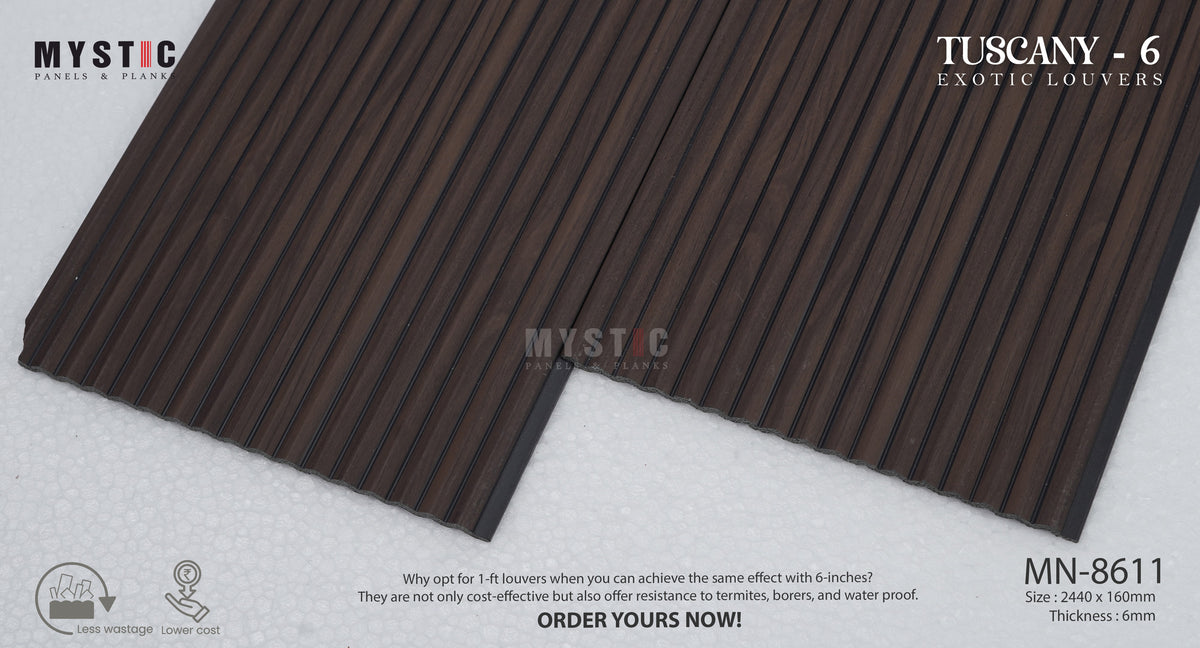 Dark brown wood-grain fluted louver panel, MN-8611