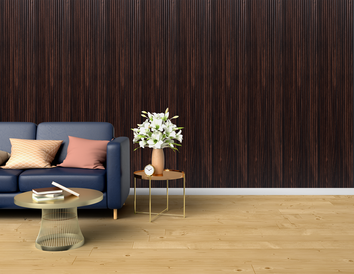 Dark walnut wood-grain fluted louver, Mystic MN-8613