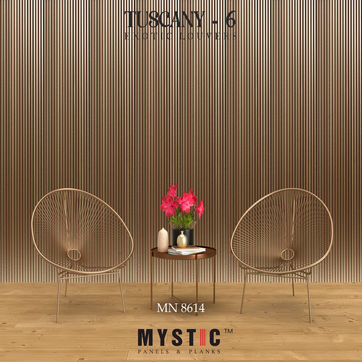 Fine fluted gold metallic louver panel, Mystic MN 8614