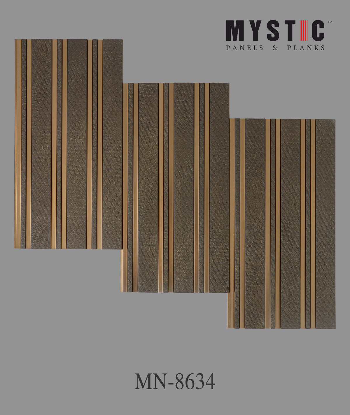 Dark brown woven-texture fluted louver with gold strips, Mystic MN-8634