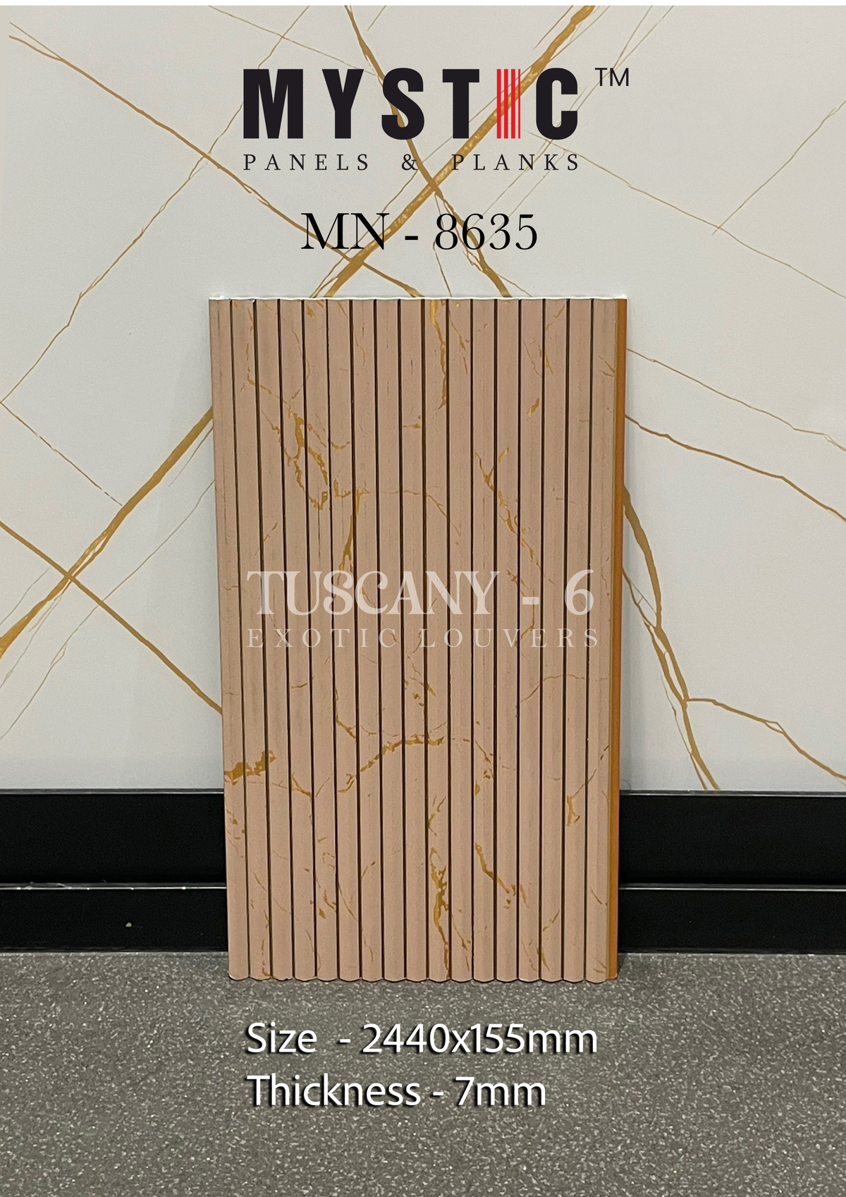 Pink marble-look fluted louver with gold veins, Mystic MN-8635
