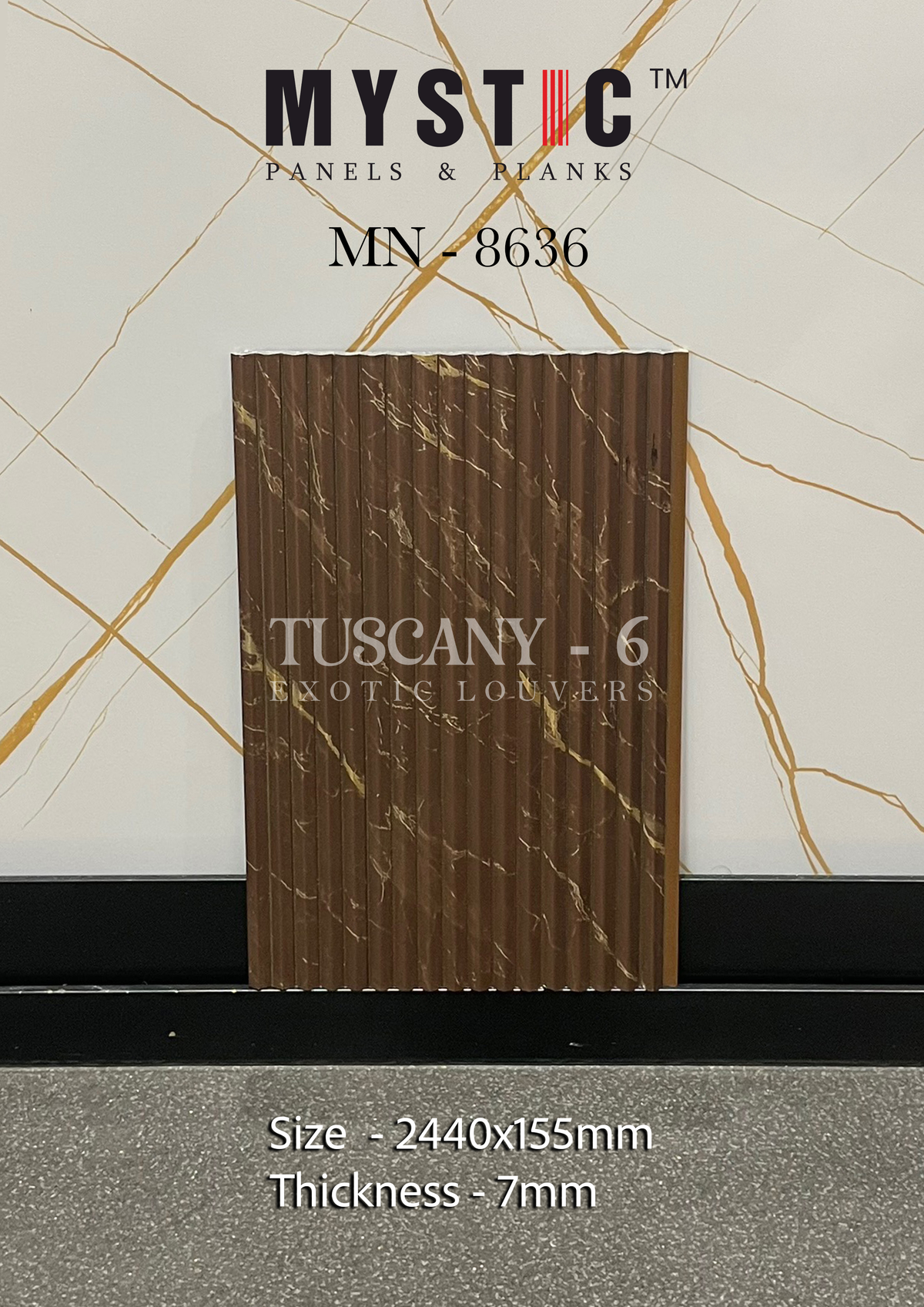 Brown marble-look fluted louver with gold veins, Mystic MN-8636