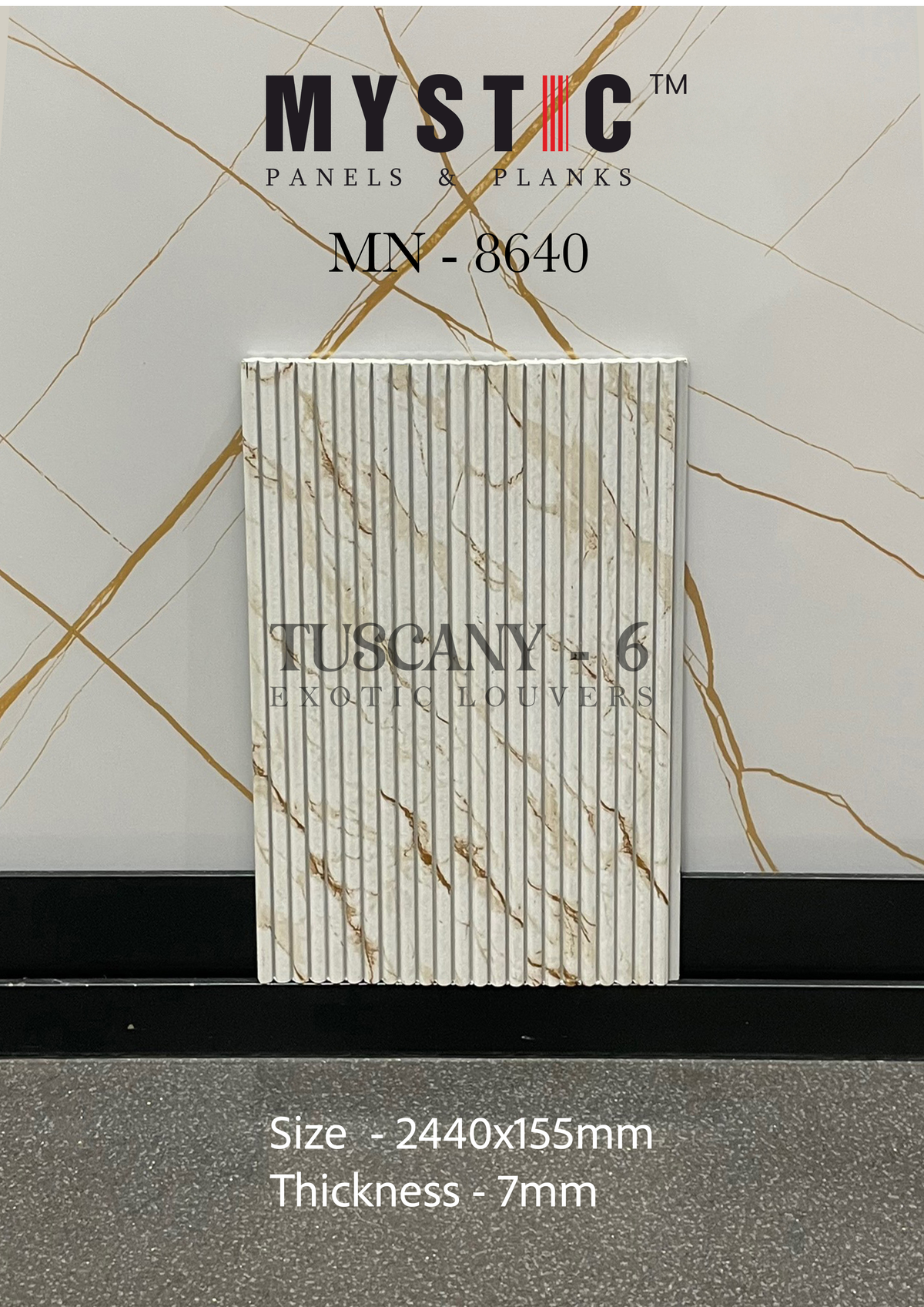 White marble-look fluted louver with gold veins, Mystic MN-8640