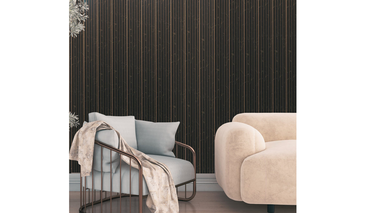 Black marble-look louver with gold veins and gold strips, MN-9807