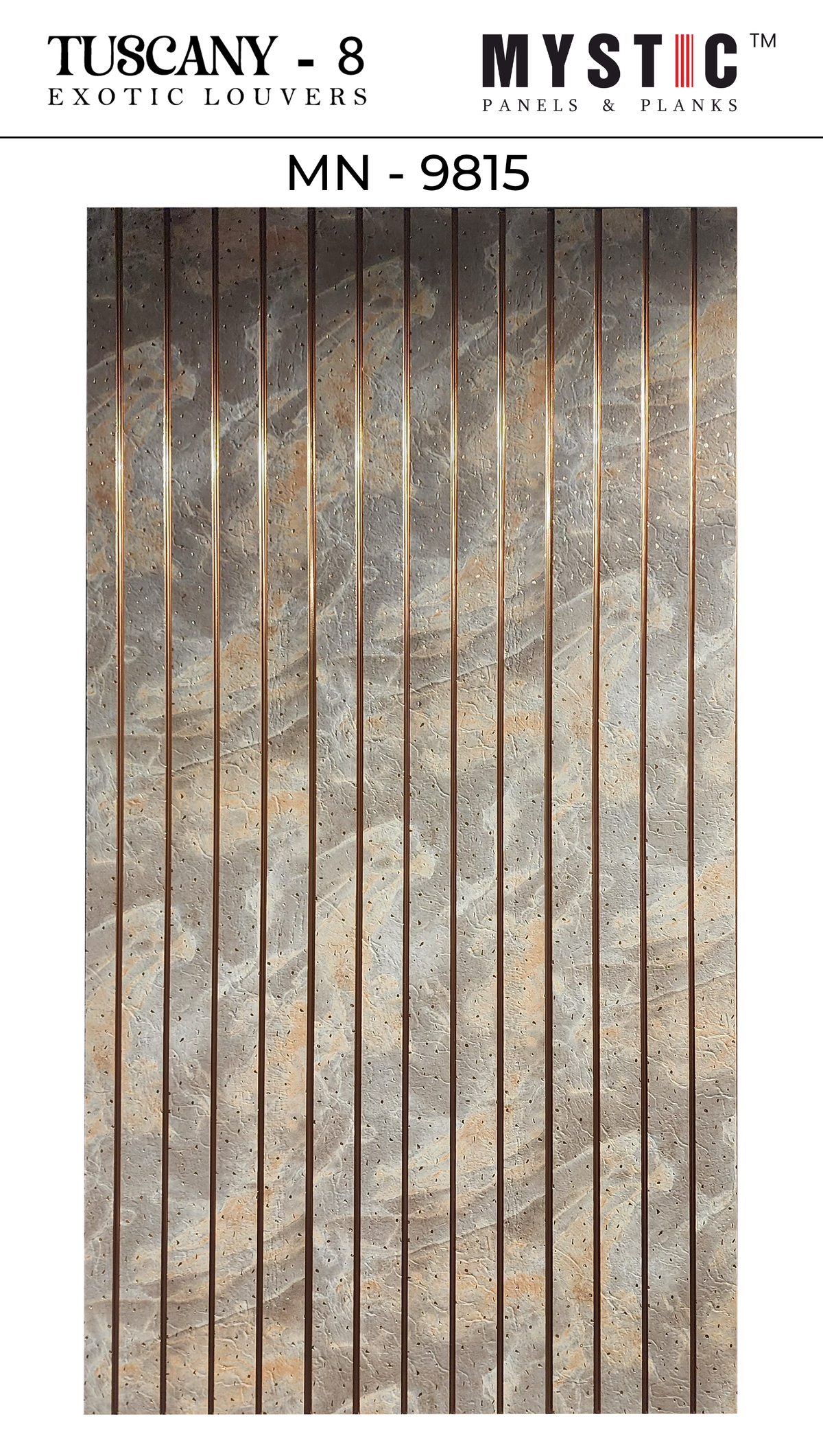 Grey and peach stone-texture louver with copper strips, Mystic MN-9815