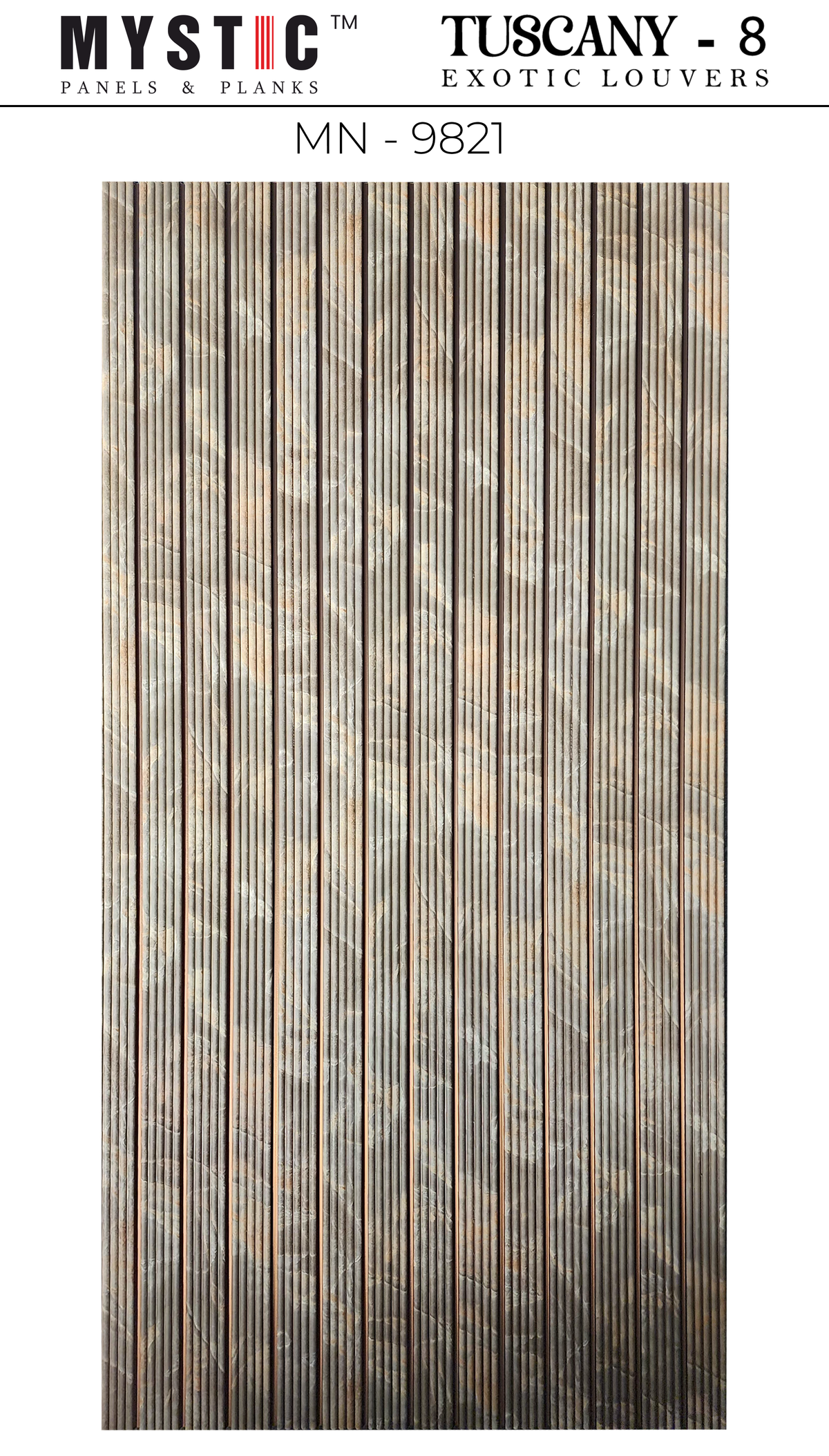 Grey stone-print fine fluted louver with brown strips, Mystic MN-9821