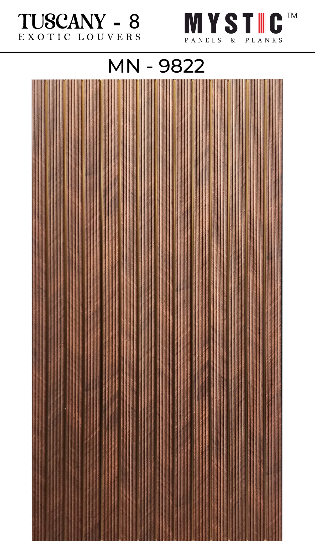 Brown wood-grain fine fluted louver with gold strips, Mystic MN-9822