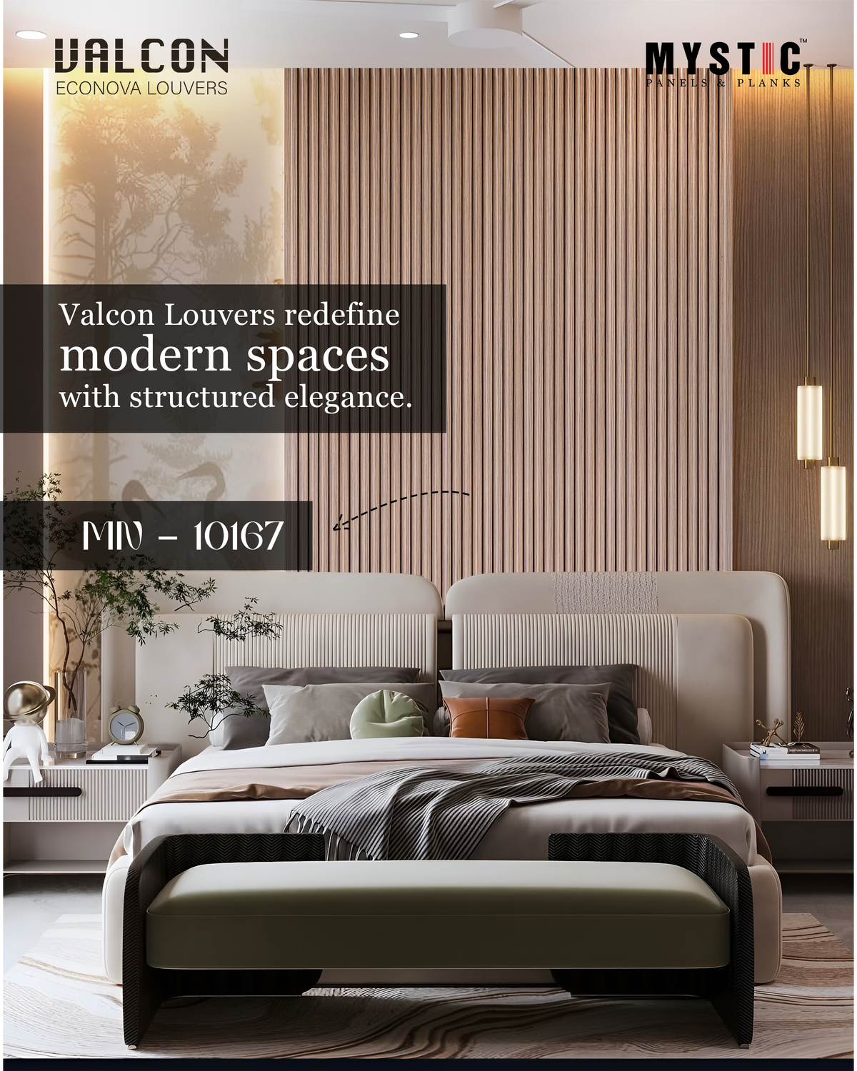 Medium brown oak wood-grain fluted louver, MN-10167