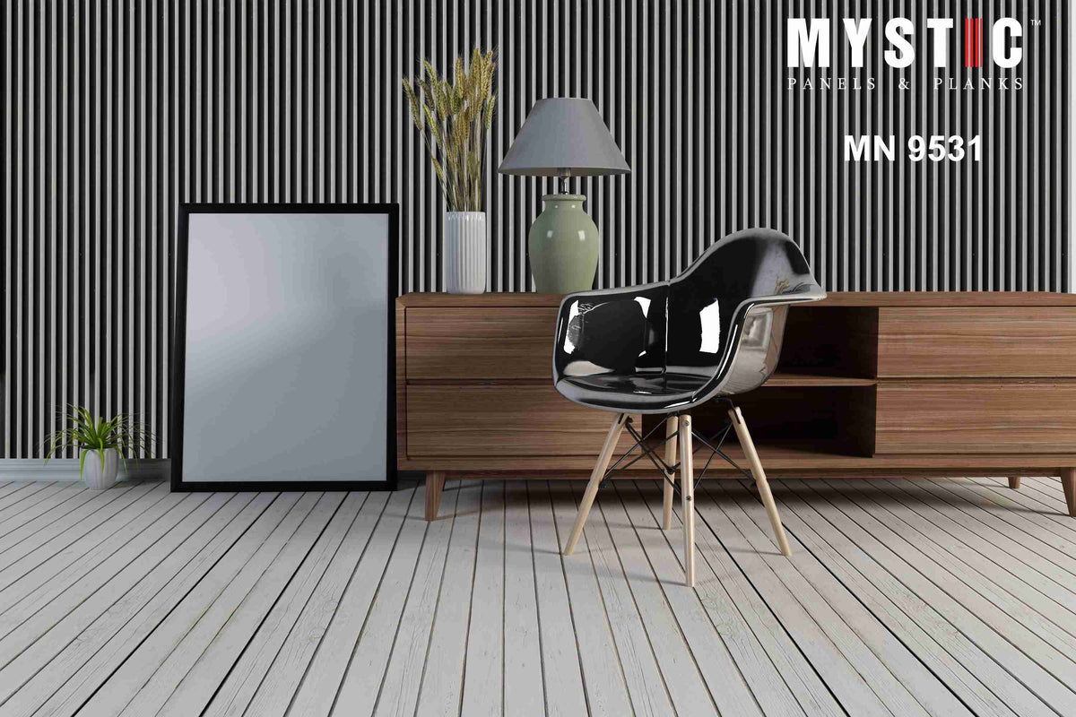 Grey slat louver on black base, Walluxe MN-9531