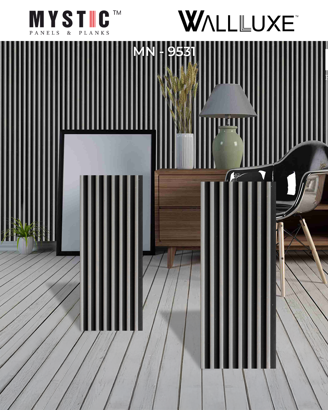 Grey slat louver on black base, Walluxe MN-9531