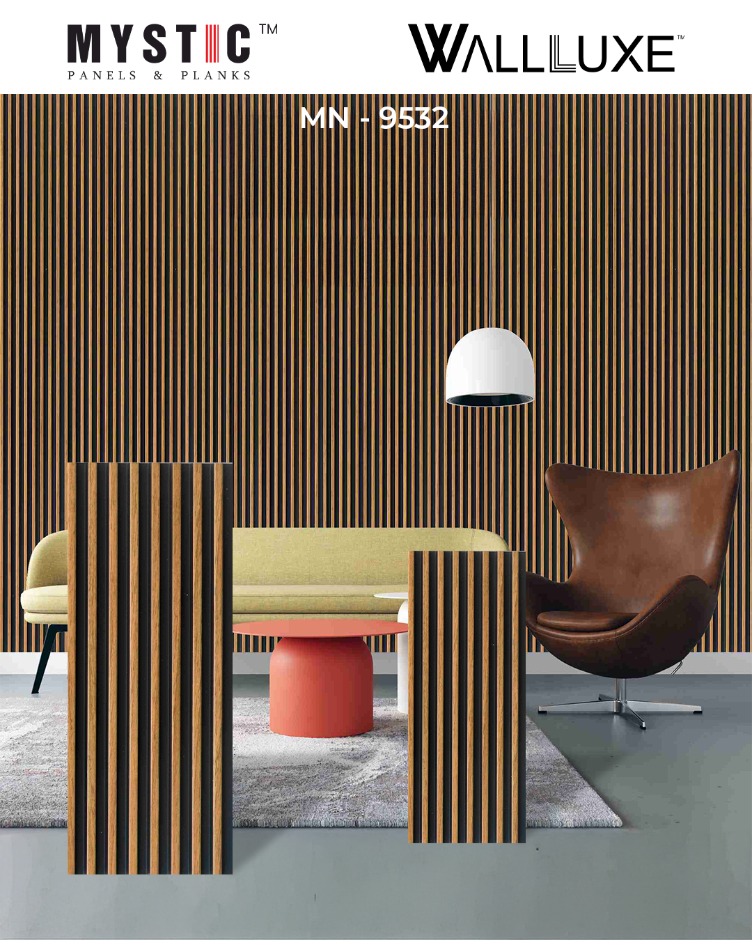 Golden oak slat louver on black base, Walluxe MN-9532
