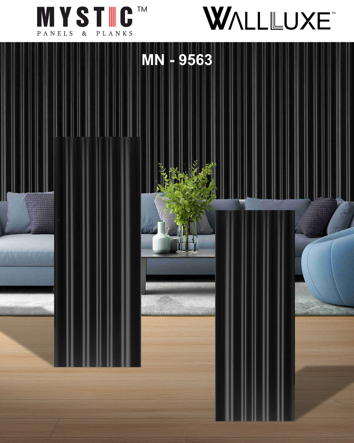 Black glossy fluted louver, Walluxe MN-9563
