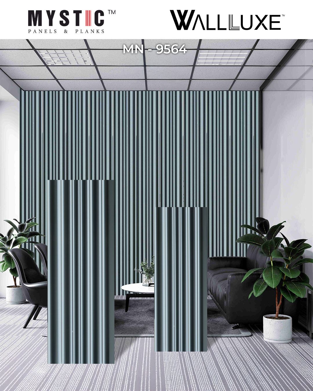 Slate grey fluted louver, Walluxe MN-9564