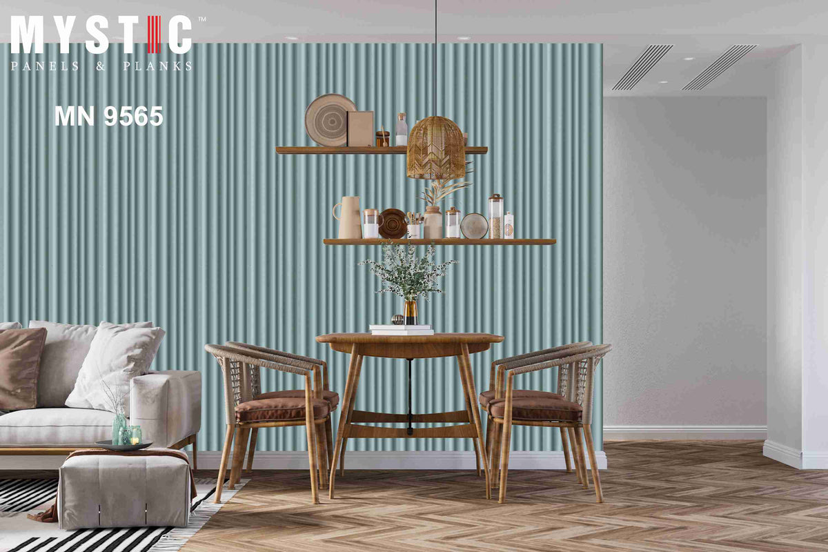 Dusty blue fluted louver sample, Walluxe MN-9565