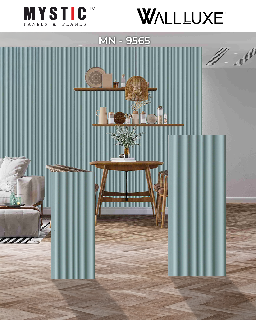 Dusty blue fluted louver sample, Walluxe MN-9565