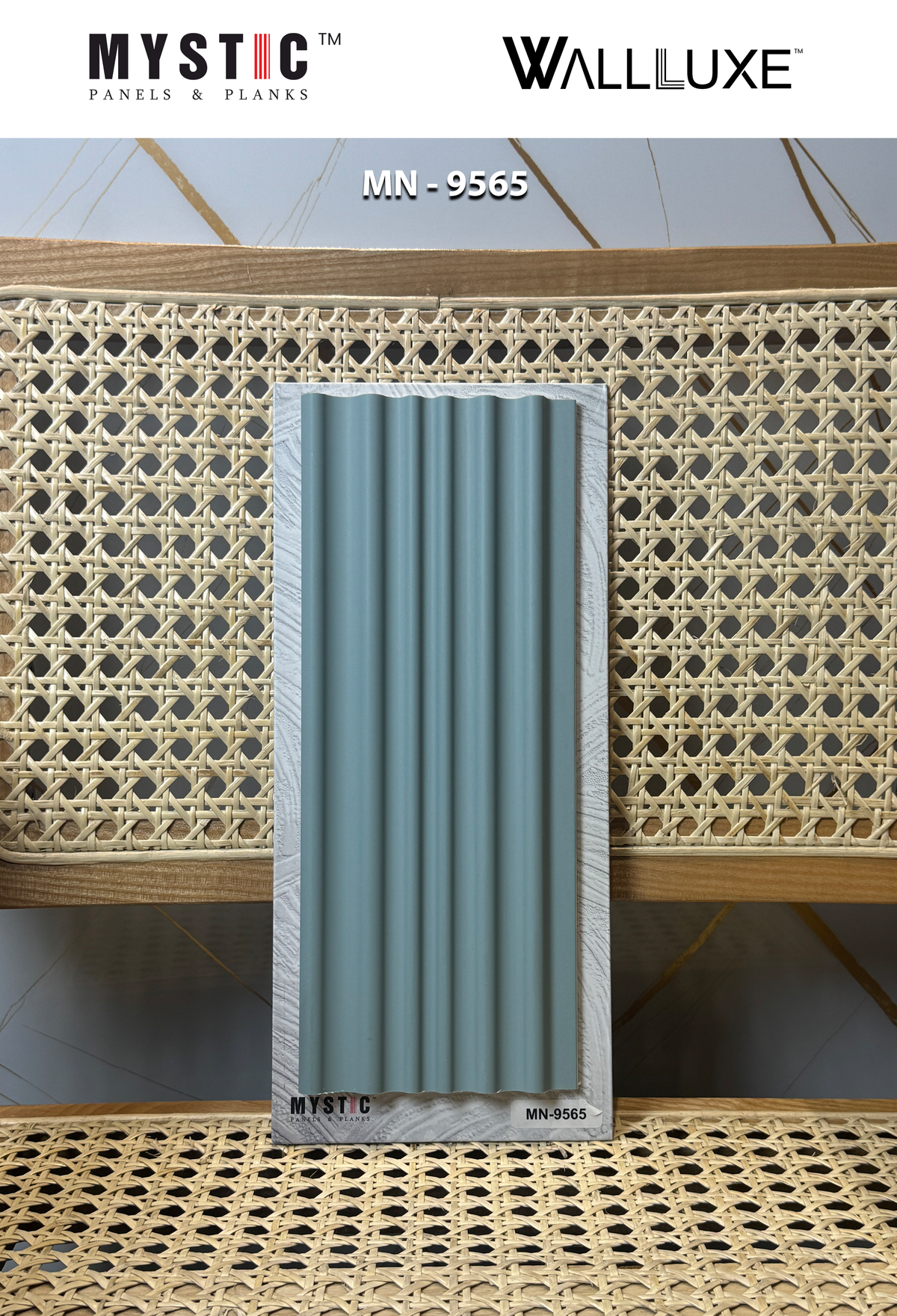 Dusty blue fluted louver sample, Walluxe MN-9565