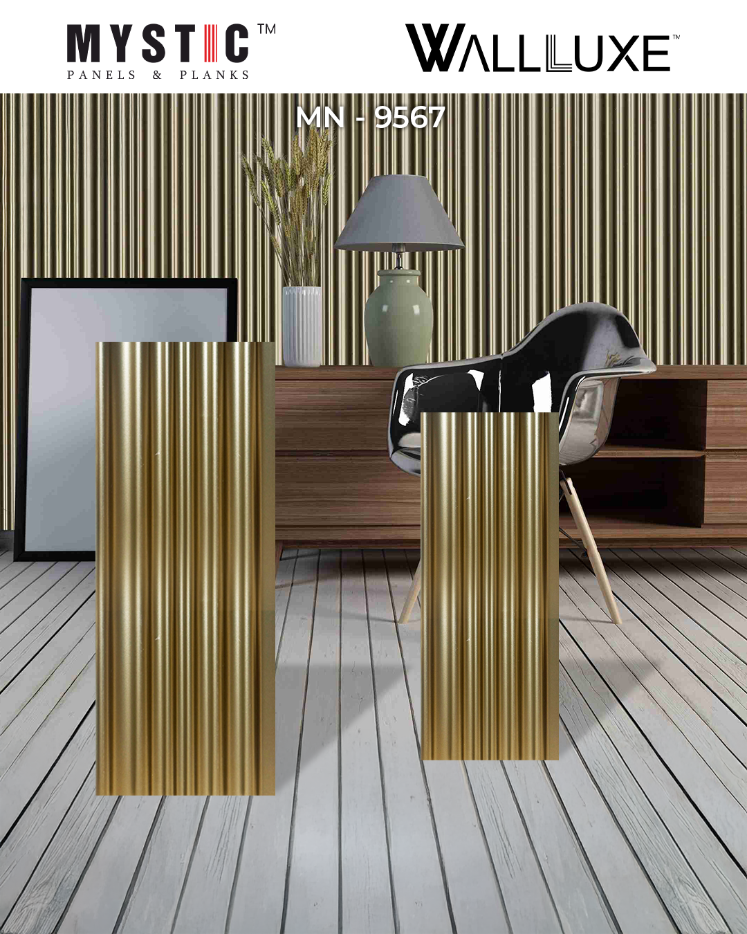 Gold metallic fluted louver, Walluxe MN-9567