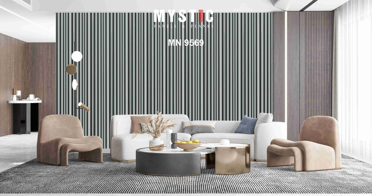 Gunmetal grey fluted louver panel, Mystic Walluxe MN-9569