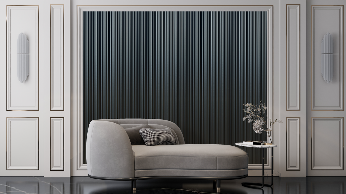 Gunmetal grey fluted louver panel, Mystic Walluxe MN-9569