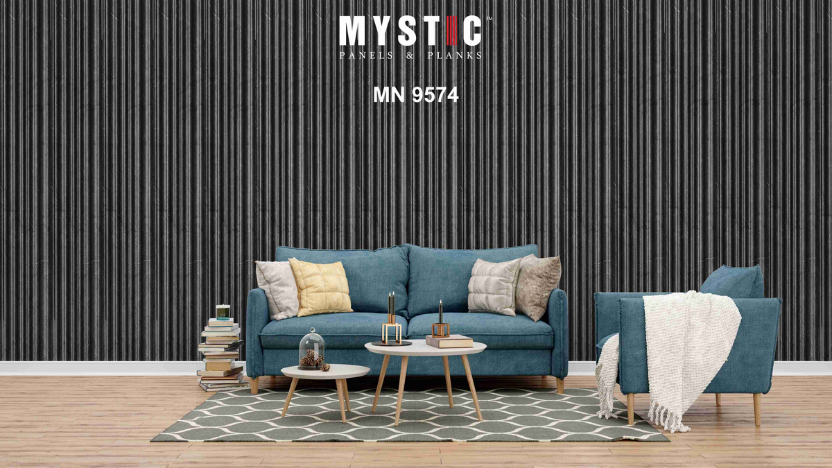 Mystic Walluxe black marble & stone fluted louver wall panel MN 9574