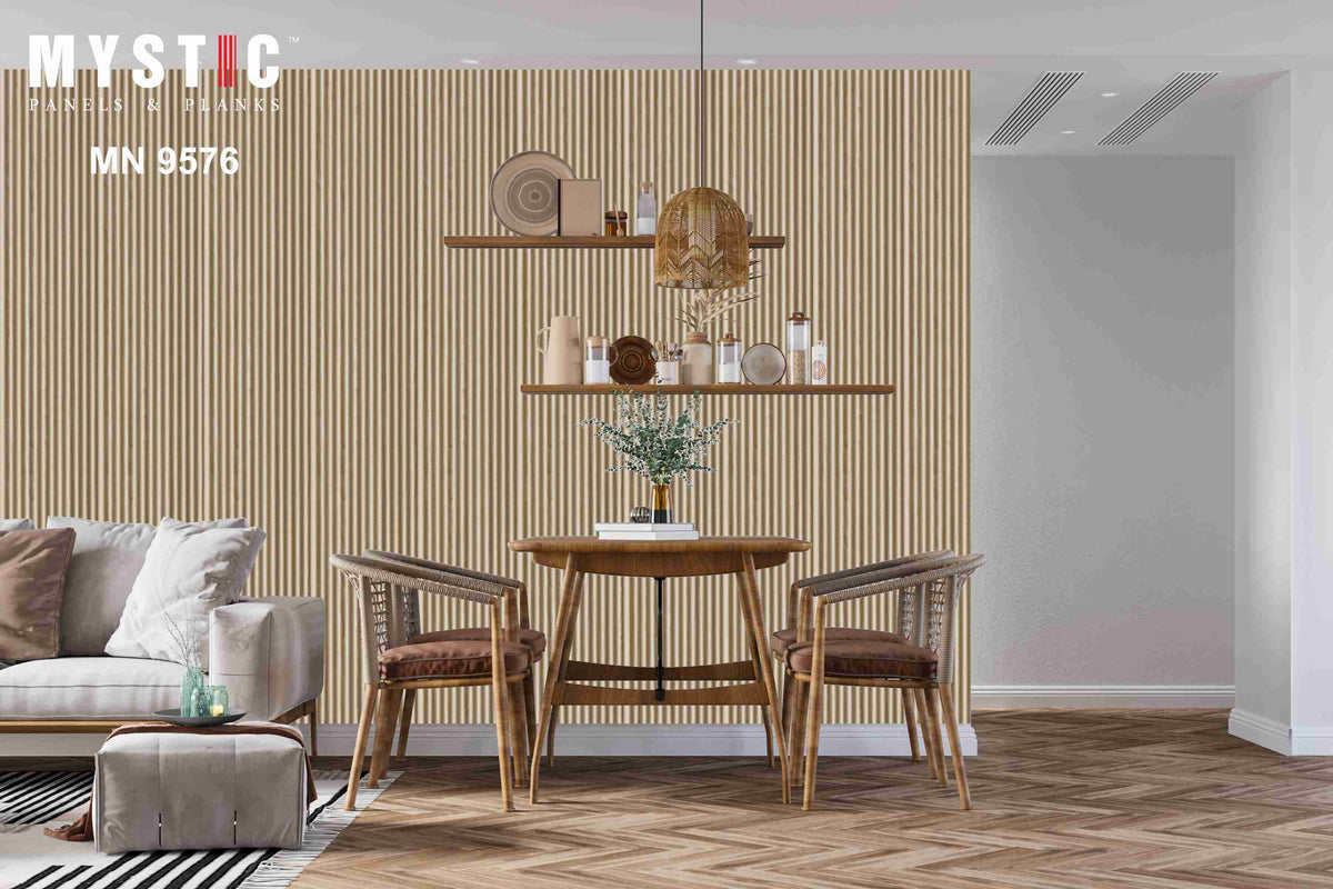 Light beige wood fluted louver, Walluxe MN-9576