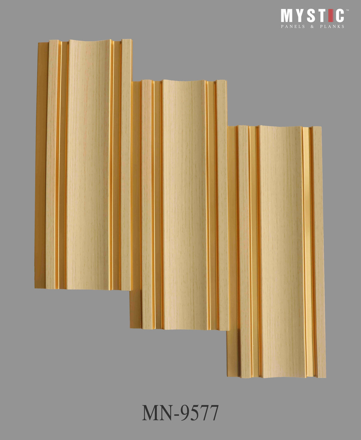 Beige wood-grain louver with gold grooves, Mystic Walluxe MN-9577