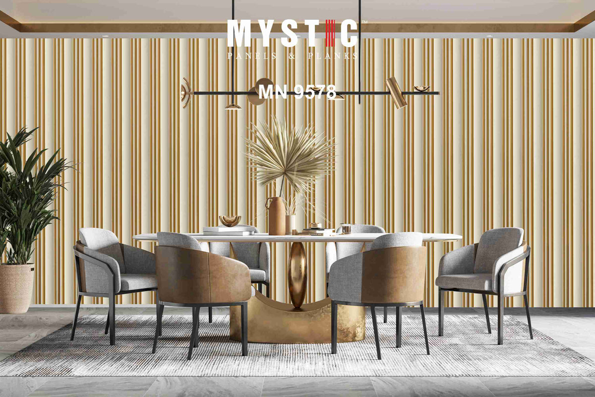 Cream louver with gold metallic grooves, Mystic Walluxe MN-9578