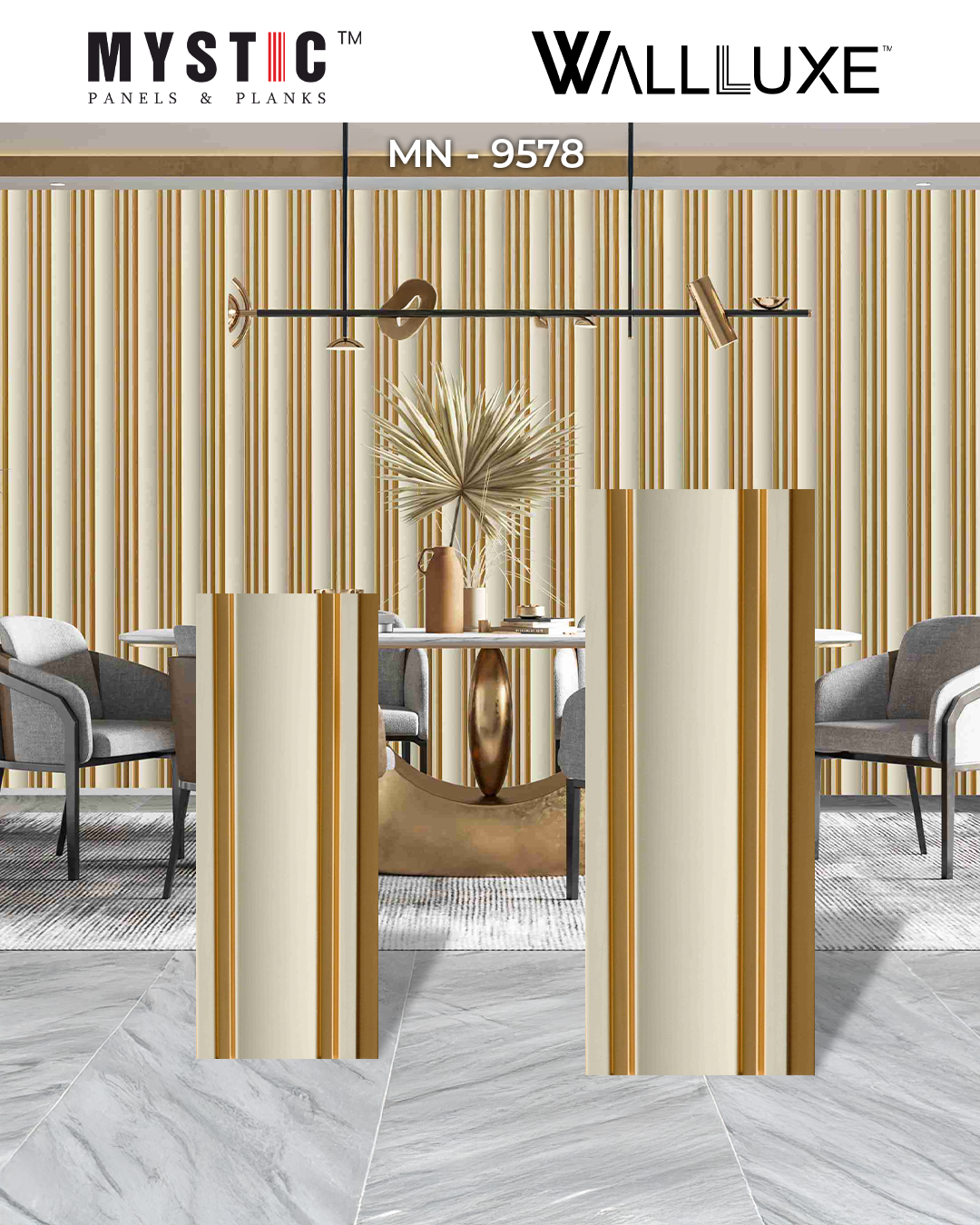 Cream louver with gold metallic grooves, Mystic Walluxe MN-9578