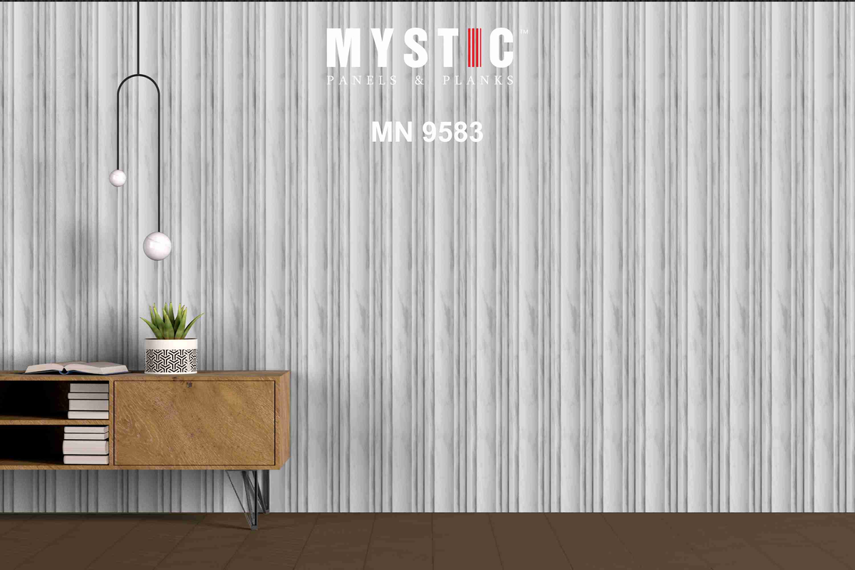 Mystic Walluxe white marble & stone fluted louver wall panel MN 9583