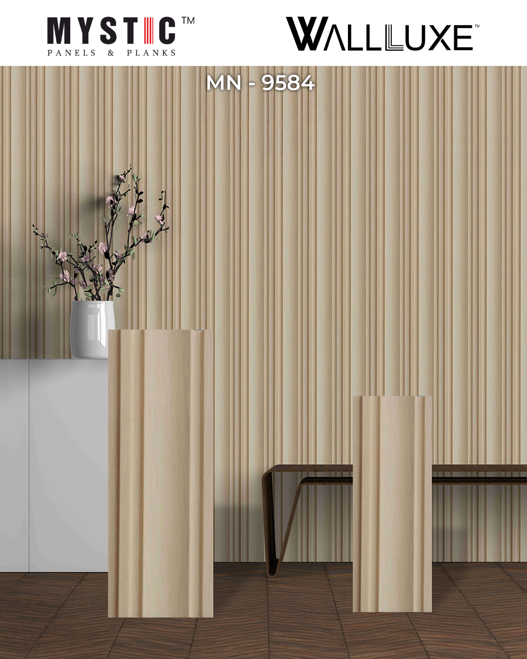 Mystic Walluxe beige wood fluted louver wall panel MN 9584