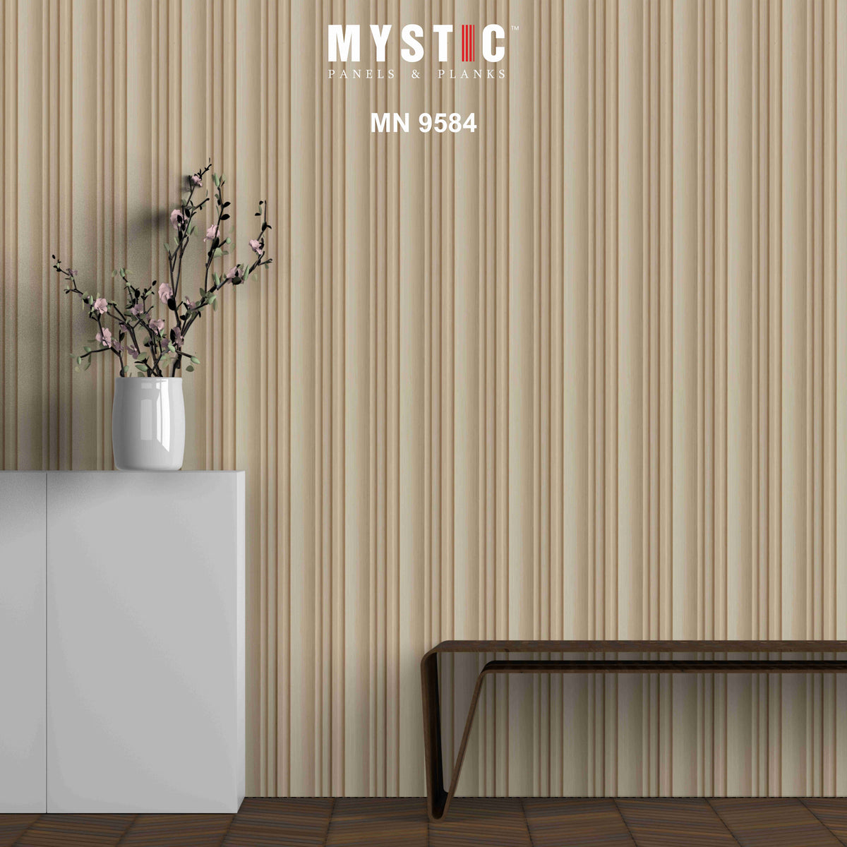 Mystic Walluxe beige wood fluted louver wall panel MN 9584