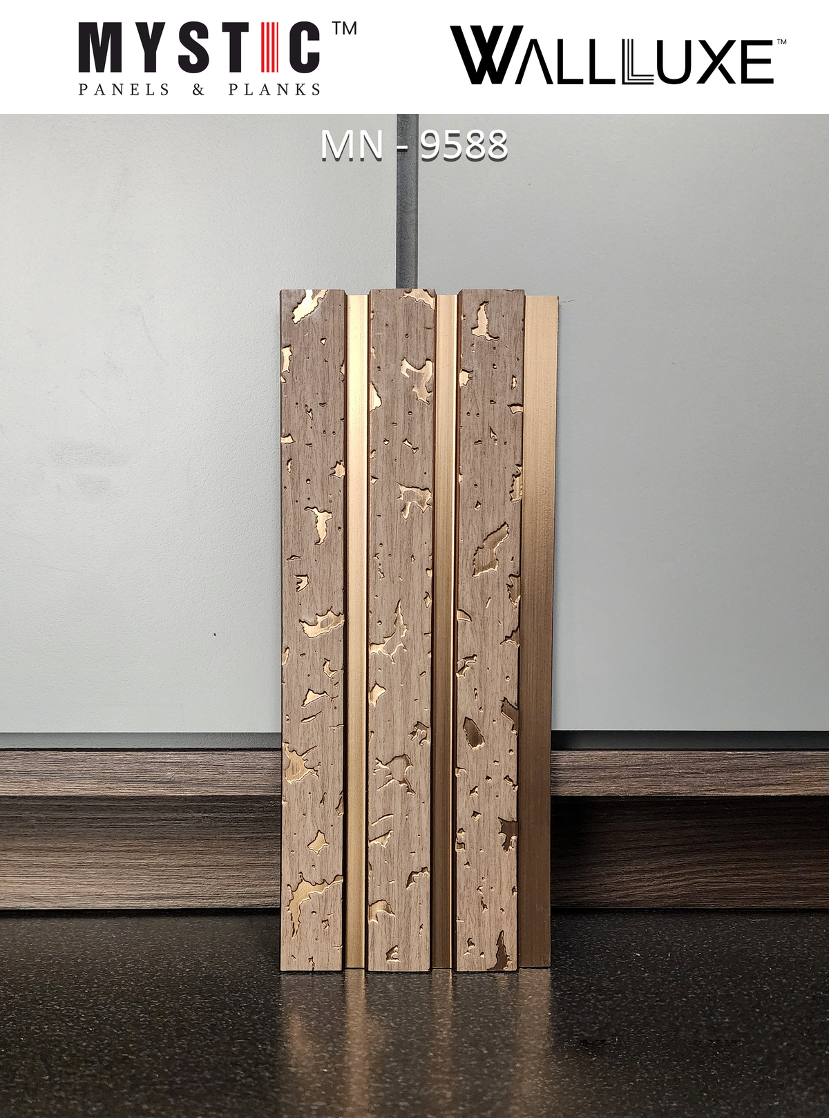 Light brown wood louver with gold patches, MN-9588