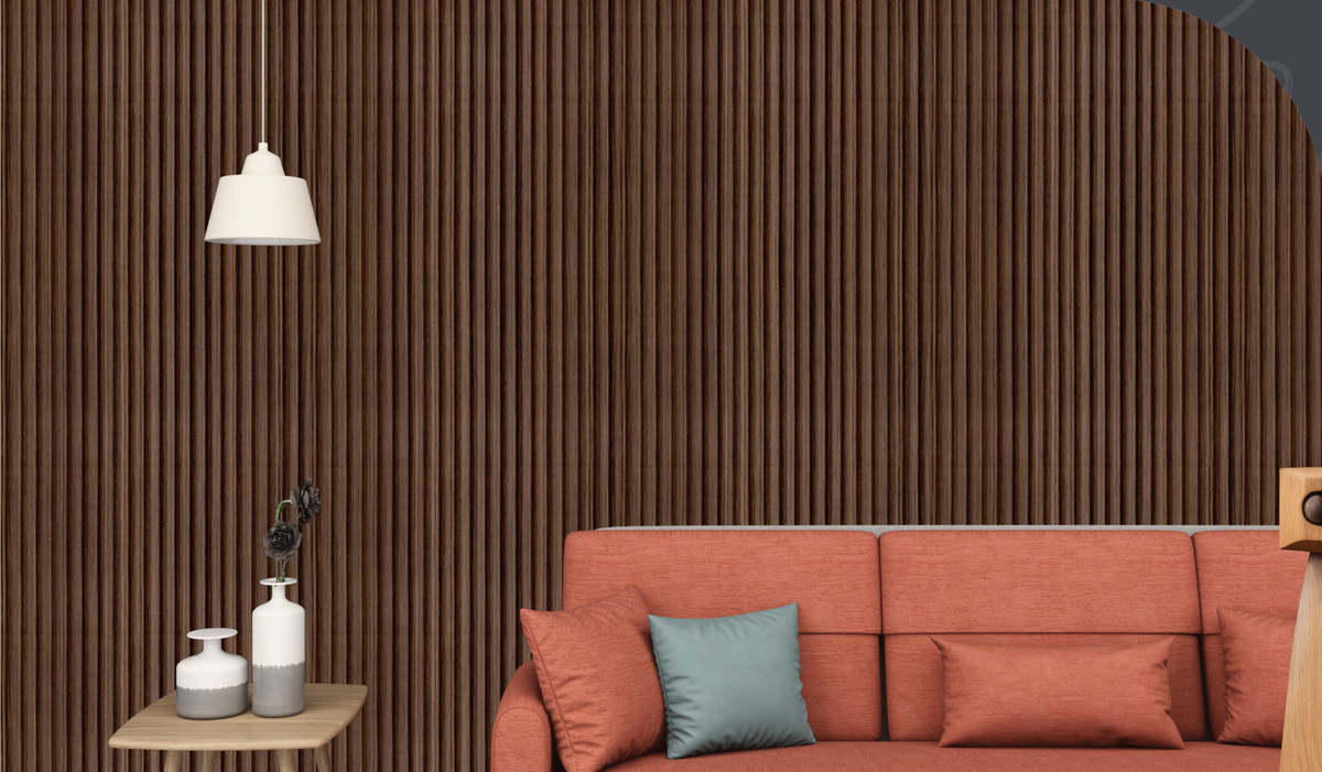Dark brown wood-grain reeded wall panel MN 91217
