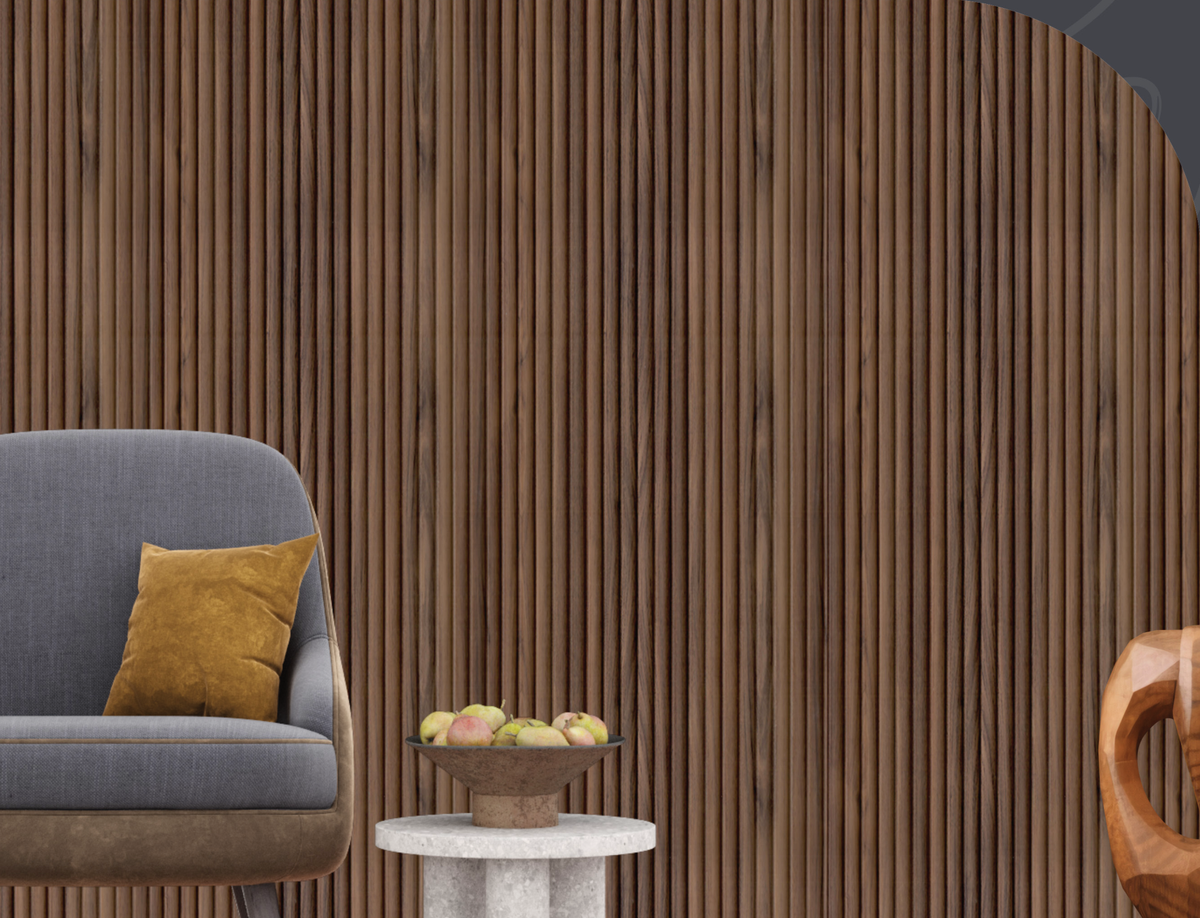Brown wood-grain reeded wall panel MN 91218