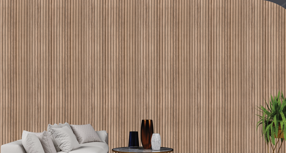 Light oak wood-grain reeded wall panel MN 91219