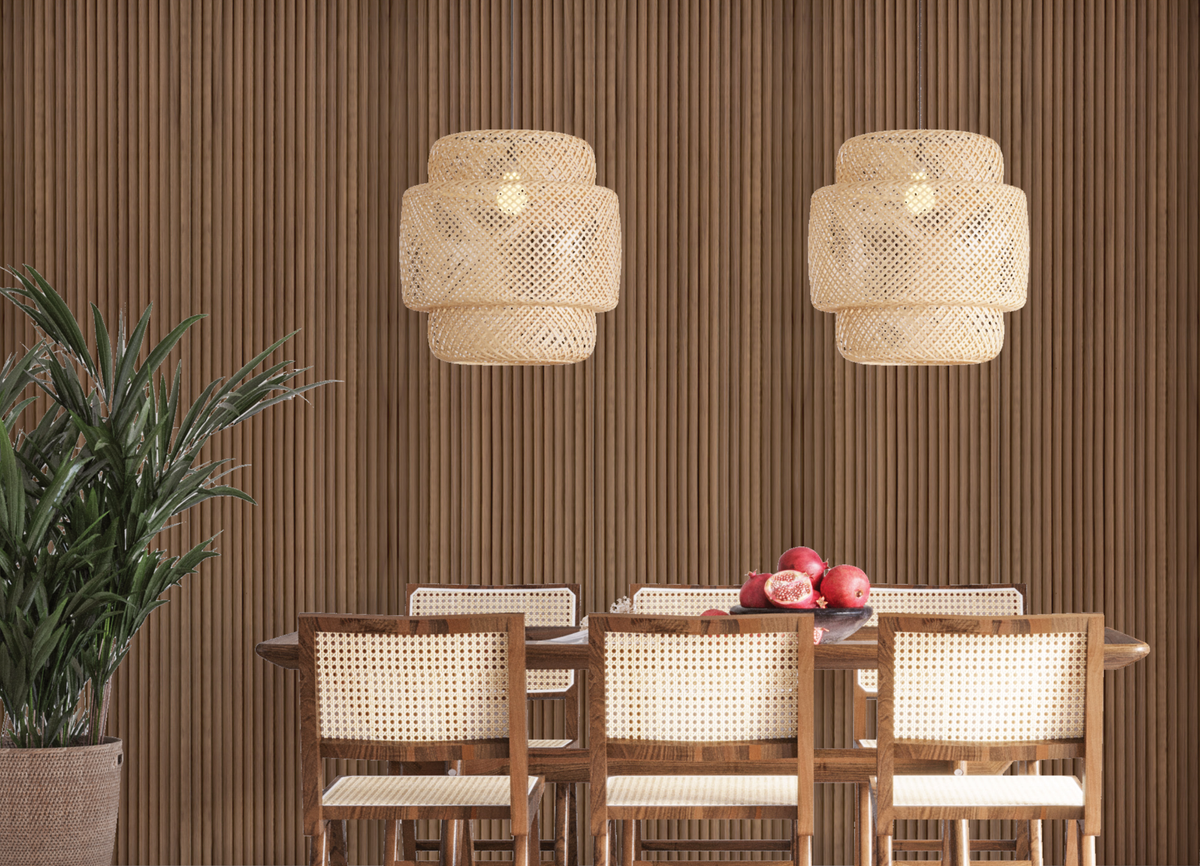 Golden teak wood-grain reeded wall panel MN 91220