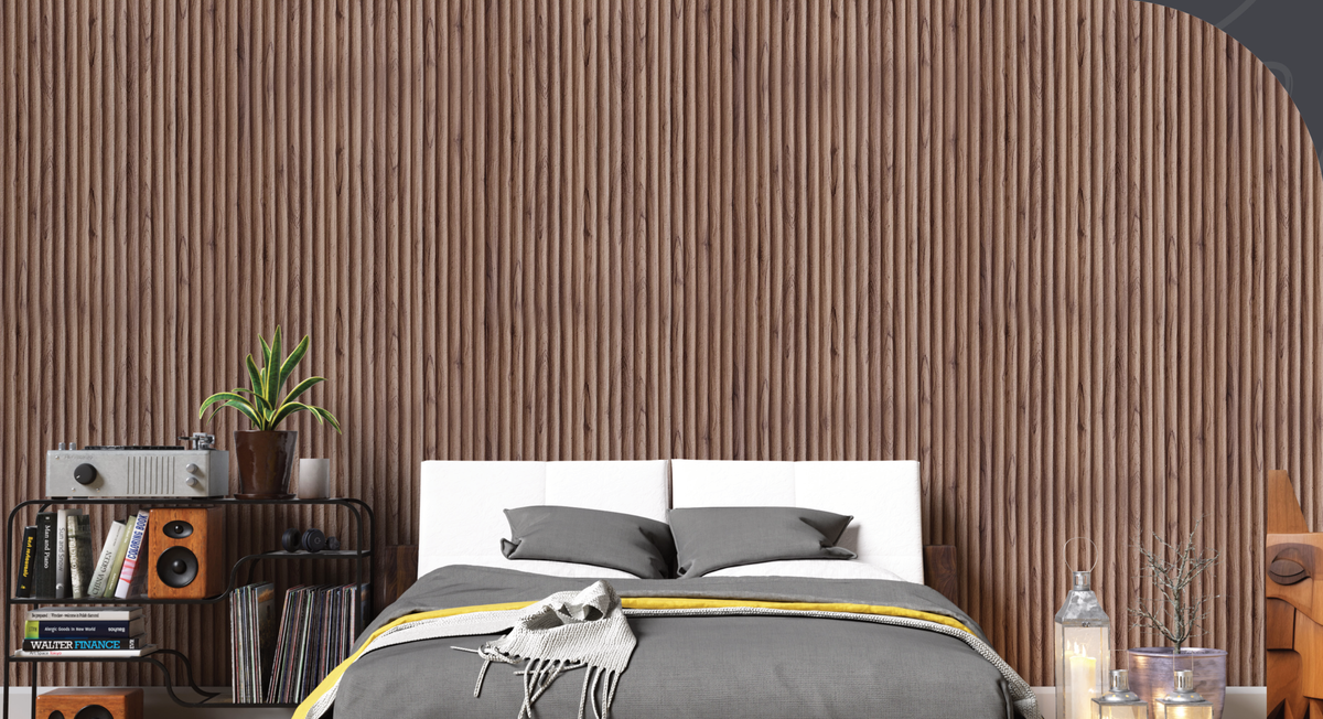 Warm teak wood-grain reeded wall panel MN 91221