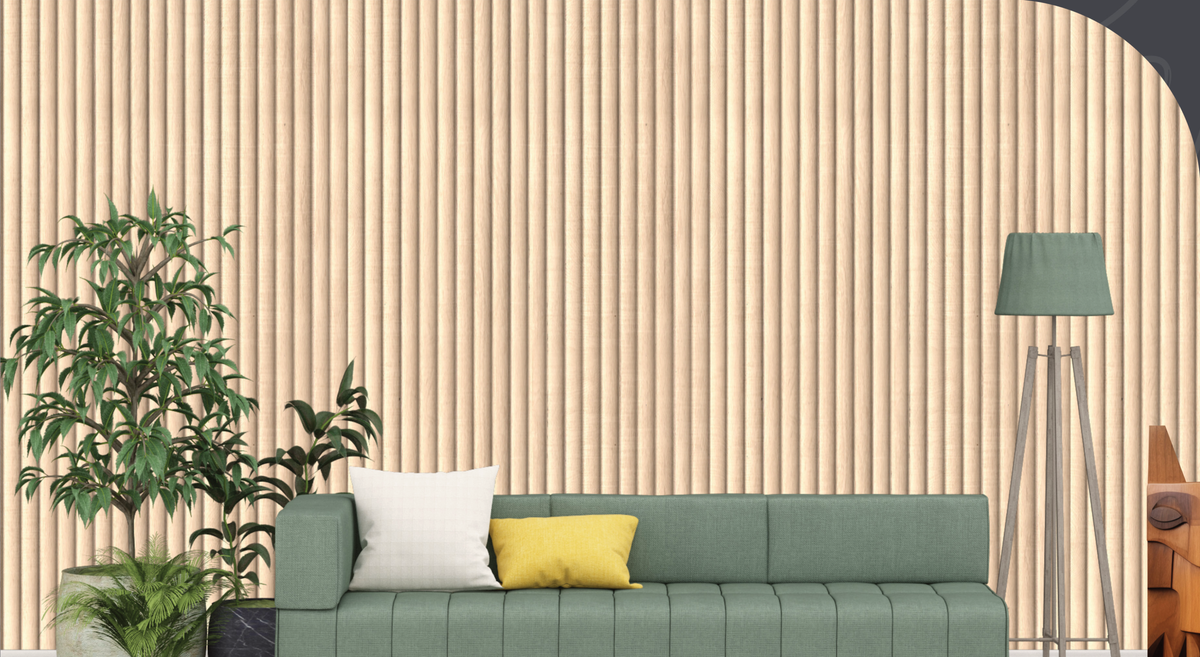 Mystic Woodique fluted wood-grain louver panel 91222, beige