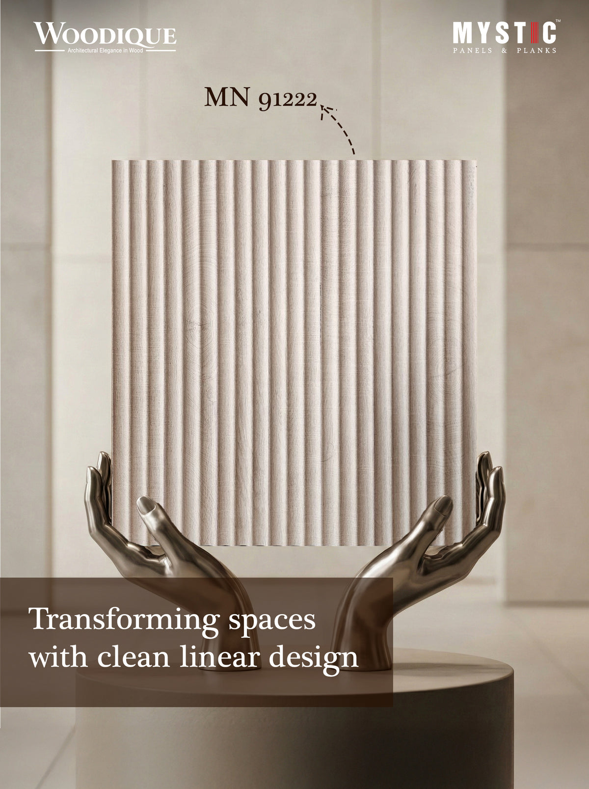 Mystic Woodique beige fluted wood-grain louver panel 91222