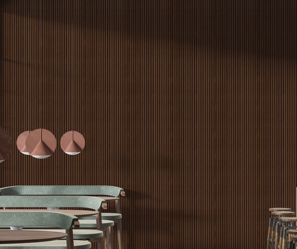 Mystic Woodique fluted wood-grain louver panel 91223, brown