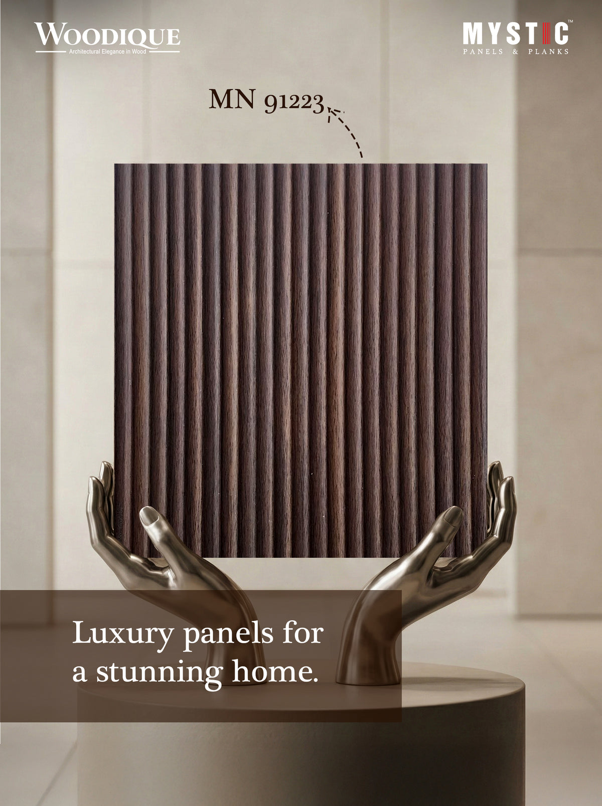 Mystic Woodique fluted wood-grain louver panel 91223, brown