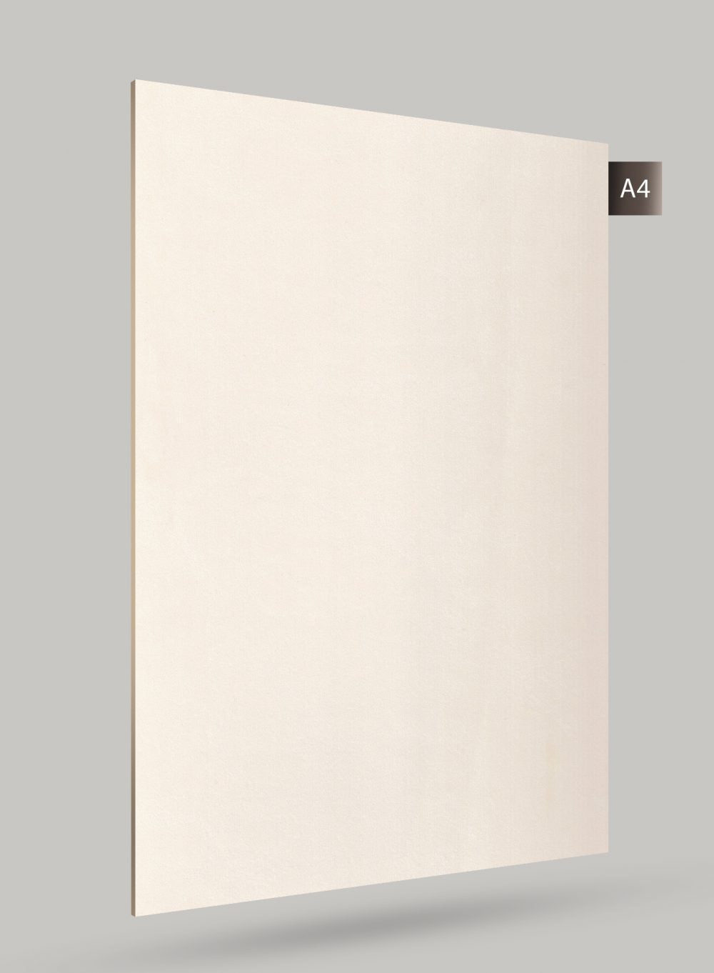 Cream solid colour laminate with matte finish and subtle texture, displayed on grey background with A4 label.