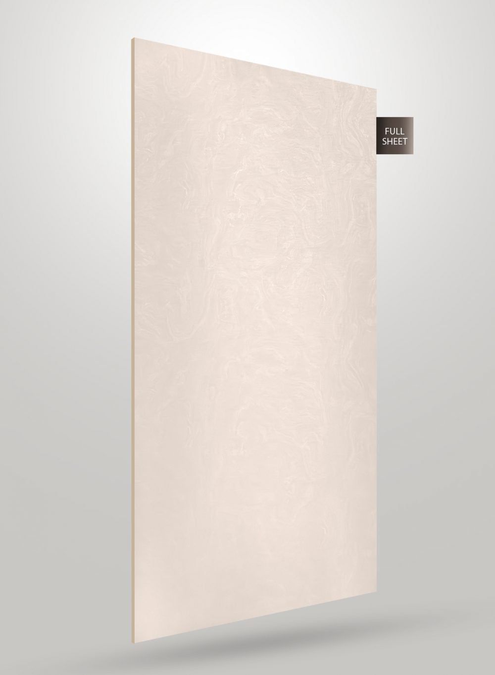 Beige marble laminate sheet with subtle swirling pattern and matte finish displayed on a gray gradient background with full