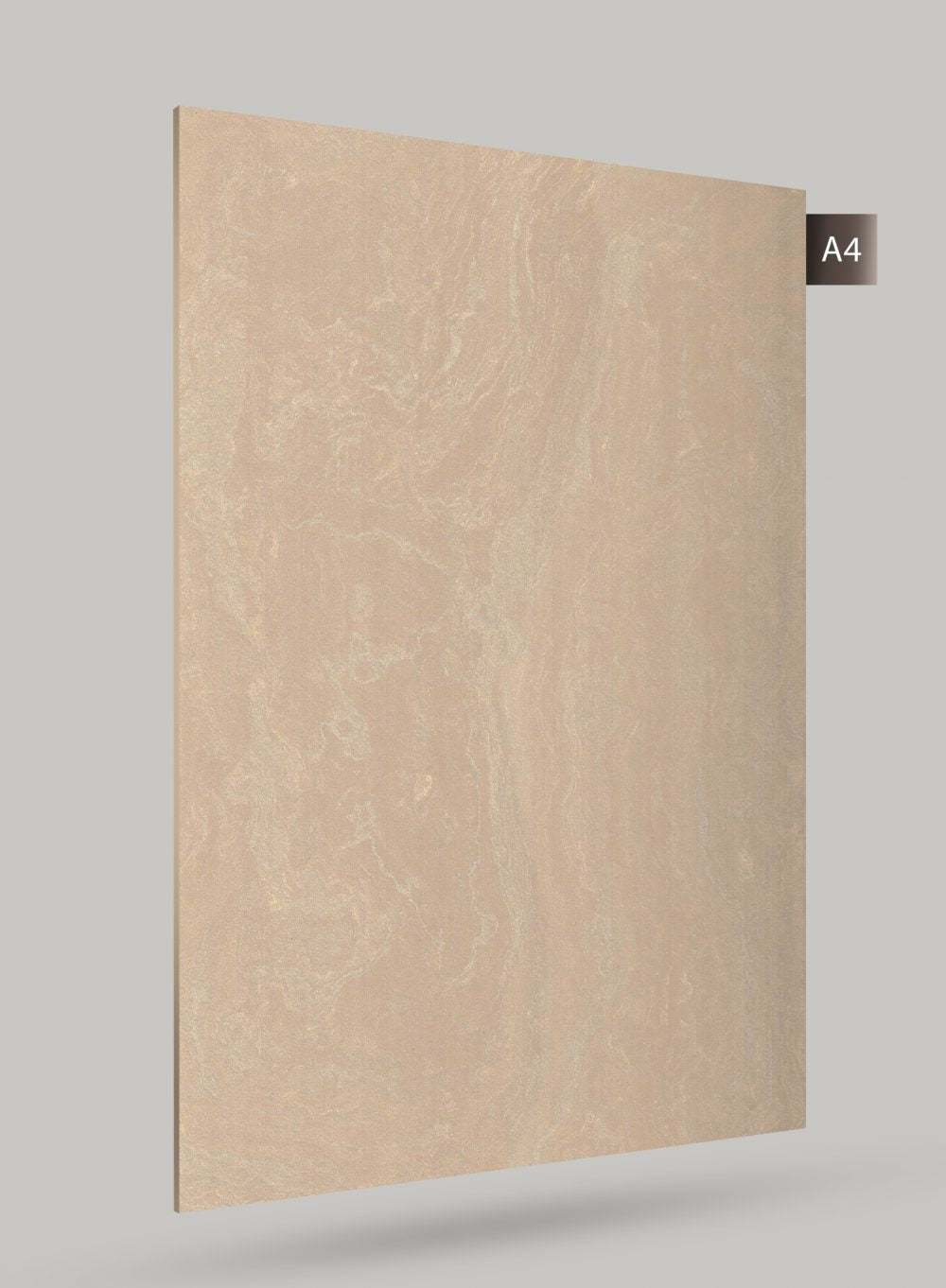 Beige marble laminate with matte finish and subtle veining pattern, displaying a smooth texture and soft sheen on its