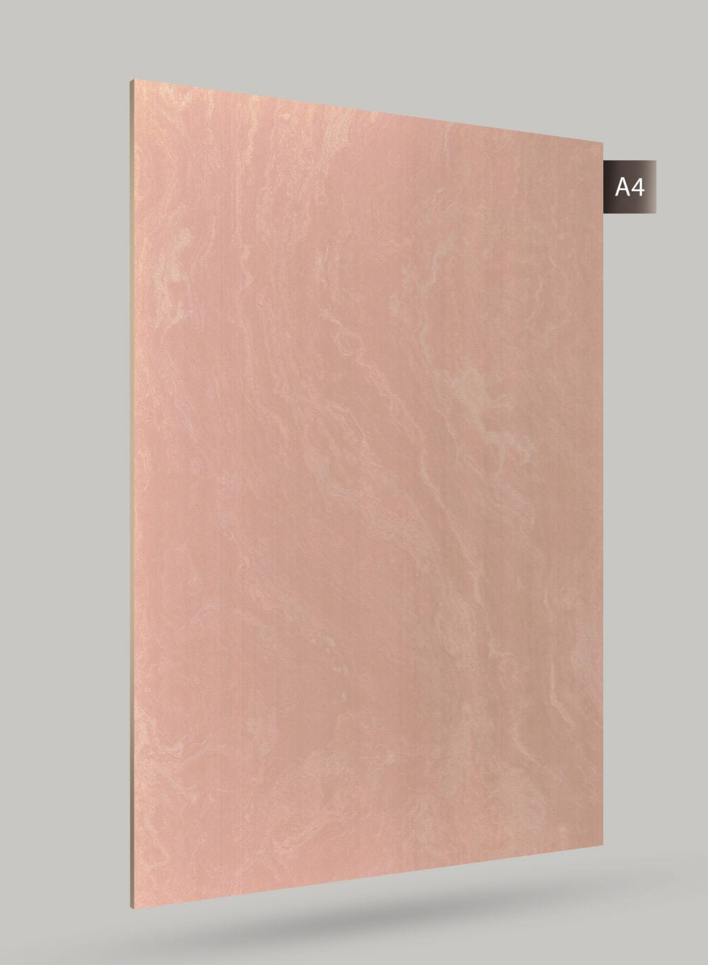 Pink marble laminate sheet with matte finish and subtle veining pattern, decorative interior material.