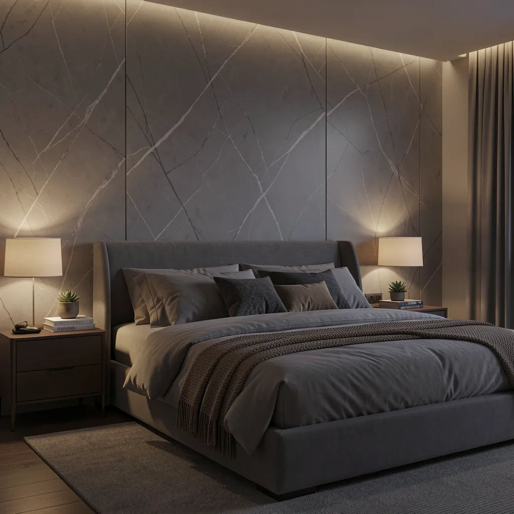 Grey marble laminate with matte finish and subtle veining pattern.