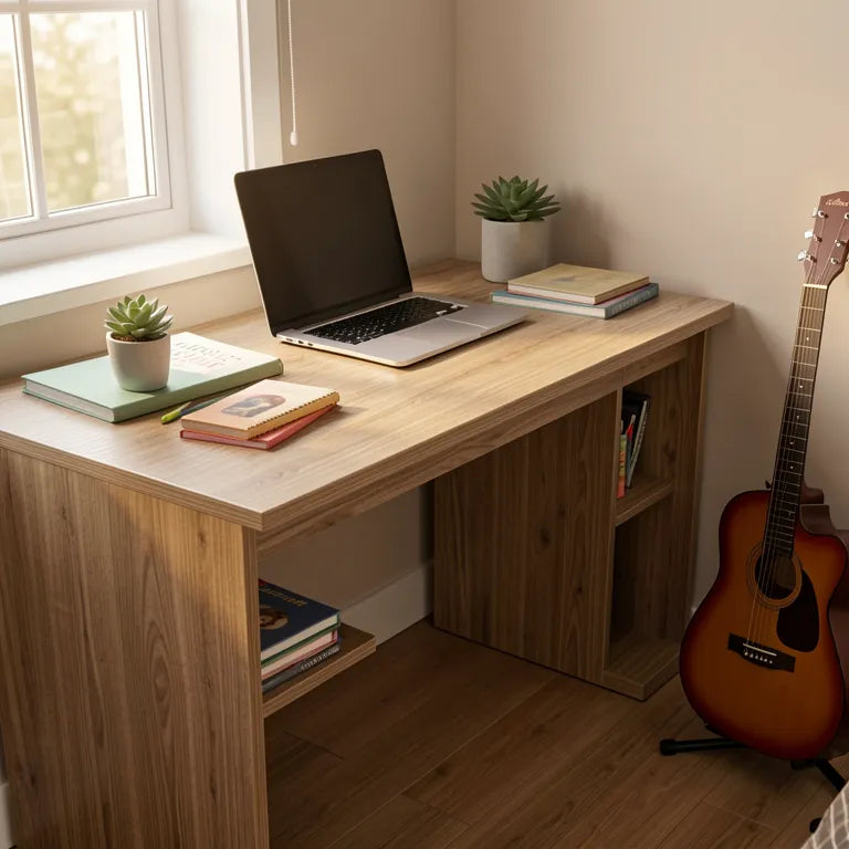 Brown laminate with textured fabric pattern and shiny finish.